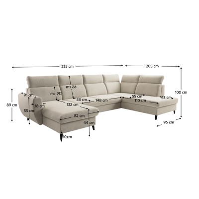 Set canapea extensibilă, bej, pe stânga, ROTTO ROH U