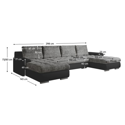 Set canapea universal, piele ecologică negru/melir gri, TOLITA U UNI