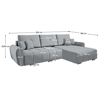 Set canapea universală, gri deschis, LONGA ROH