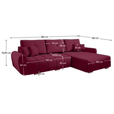 Set canapea universală, material Monolith burgundy, LONGA ROH