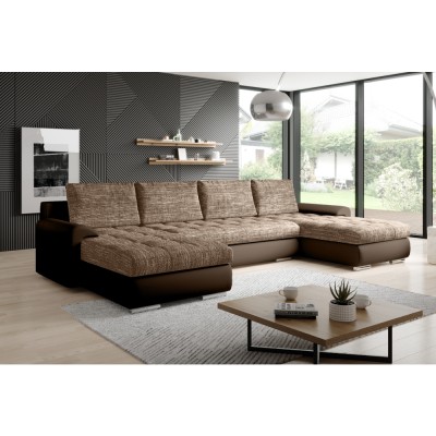 Set canapea universală, piele ecologică maro/melir maro, TOLITA U UNI