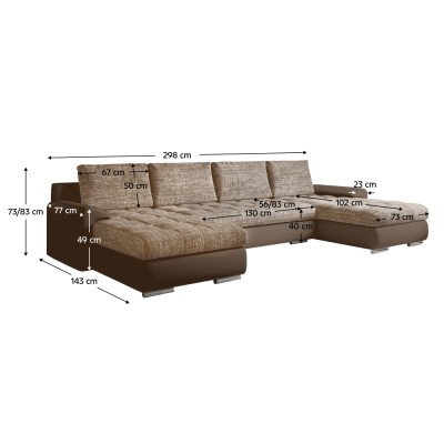 Set canapea universală, piele ecologică maro/melir maro, TOLITA U UNI