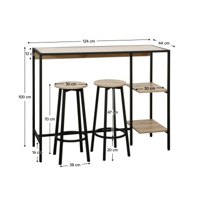 Set de bar 1+2, stejar/negru, POHOS