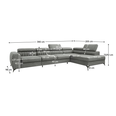 Set de canapea de colţ, gri, pe dreapta, PONTI MAXI ROH