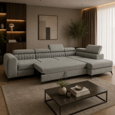 Set de canapea de colţ, gri, pe dreapta, PONTI MAXI ROH