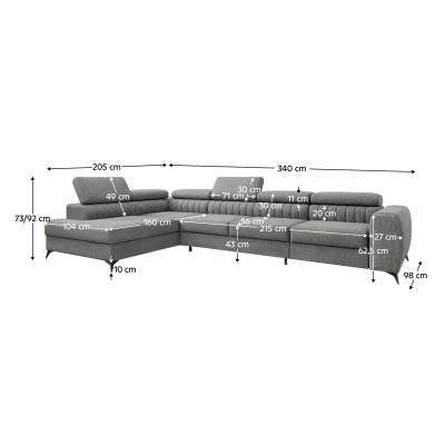 Set de canapea de colţ, gri, pe dreapta, PONTI MAXI ROH
