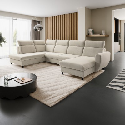 Set de canapea extensibilă, bej, pe dreapta, ROTTO ROH U