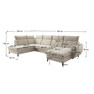 Set de canapea extensibilă, bej, pe dreapta, ROTTO ROH U