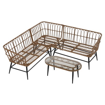 Set de grădină din ratan, bej/natural/negru , ARALY