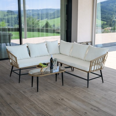 Set de grădină din ratan, bej/natural/negru , ARALY