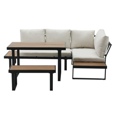 Set de grădină, negru/crem/stejar, FLOJD