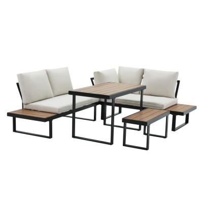 Set de grădină, negru/crem/stejar, FLOJD