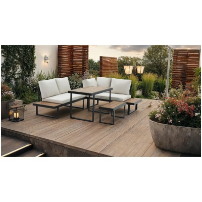 Set de grădină, negru/crem/stejar, FLOJD