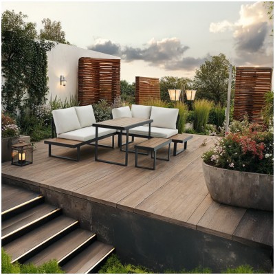 Set de grădină, negru/crem/stejar, FLOJD