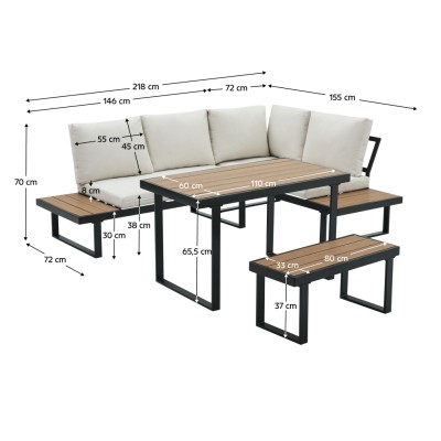 Set de grădină, negru/crem/stejar, FLOJD