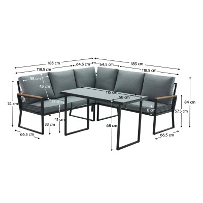 Set de grădină, negru/gri, FARLY