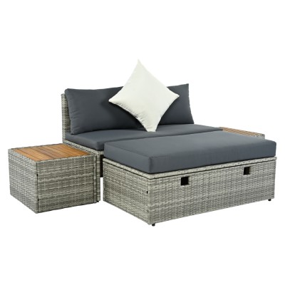 Set de grădină ratan, gri/natural/crem, DEBRA