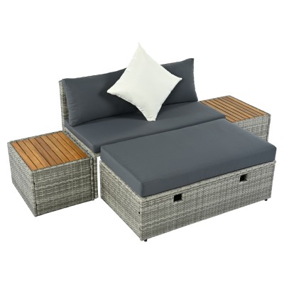 Set de grădină ratan, gri/natural/crem, DEBRA