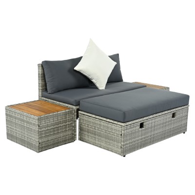 Set de grădină ratan, gri/natural/crem, DEBRA