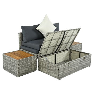 Set de grădină ratan, gri/natural/crem, DEBRA