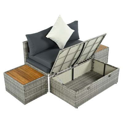 Set de grădină ratan, gri/natural/crem, DEBRA