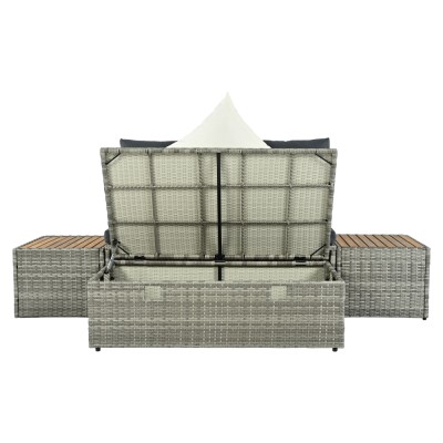 Set de grădină ratan, gri/natural/crem, DEBRA