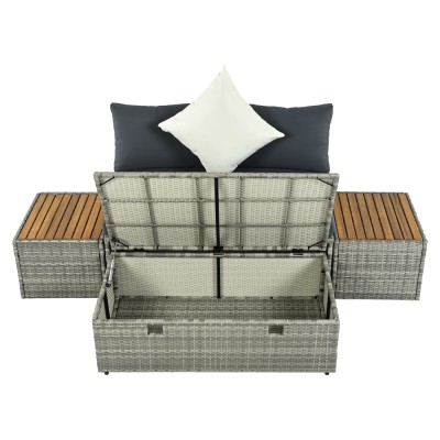 Set de grădină ratan, gri/natural/crem, DEBRA
