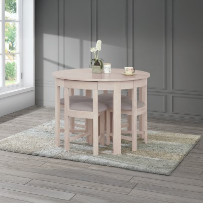 Set de sufragerie 1+4, lemn masiv, alb model lemn /gri-bej, DOMIO