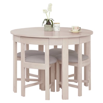 Set de sufragerie 1+4, lemn masiv, alb model lemn /gri-bej, DOMIO