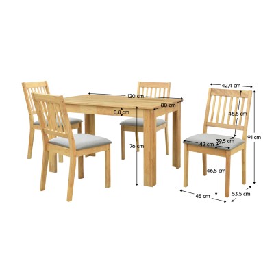 Set de sufragerie 1+4, lemn masiv, natural, TEDRO