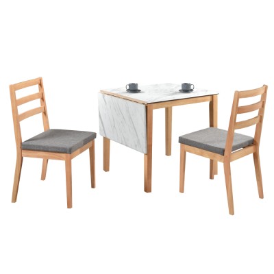 Set de sufragerie cu masa pliabilă 1+2, stejar natural/gri închis, ZOREL