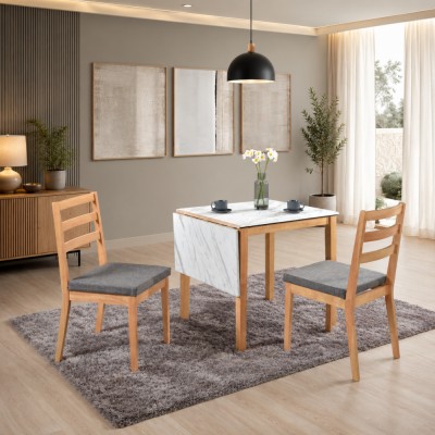Set de sufragerie cu masa pliabilă 1+2, stejar natural/gri închis, ZOREL