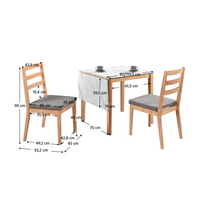 Set de sufragerie cu masa pliabilă 1+2, stejar natural/gri închis, ZOREL