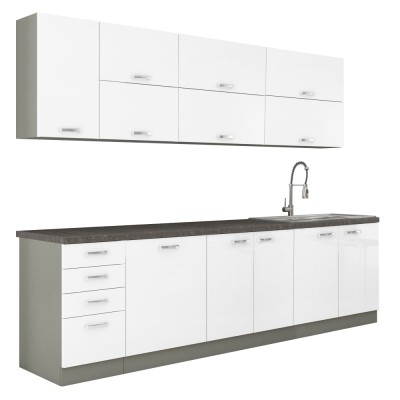 Set mobilier bucătărie, alb extra lucios/ gri, PRADO