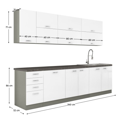 Set mobilier bucătărie, alb extra lucios/ gri, PRADO