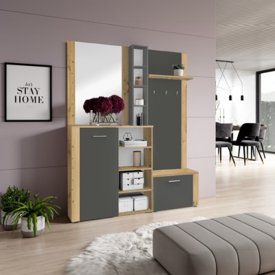 Set pentru anticameră, stejar artisan/grafit, FANDU