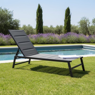 Şezlong de grădină poziţionabil, negru, LOPEZ