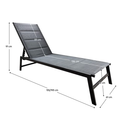 Şezlong de grădină poziţionabil, negru, LOPEZ