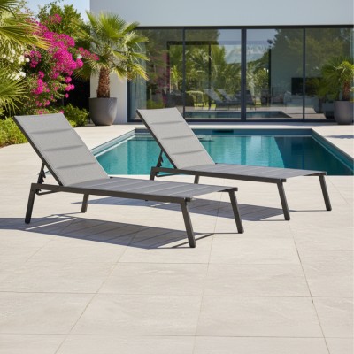 Şezlong de grădină poziţionabil, negru/gri, LOPEZ