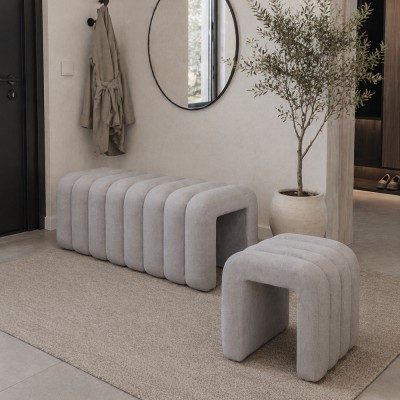 Taburet de design, ţesătură gri, SUNDO