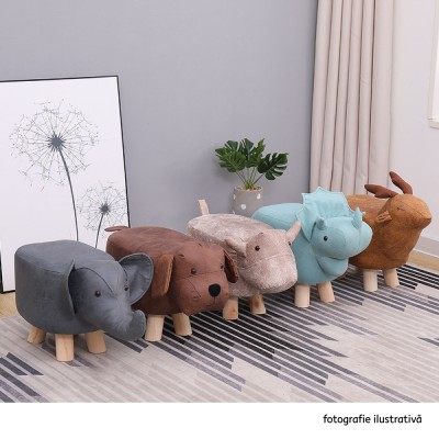 Taburet în formă de elefant, gri/natural, BALBO