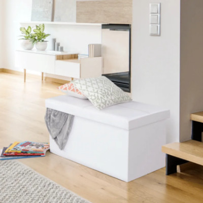 Taburet pliabil, piele ecologică albă, IMRA