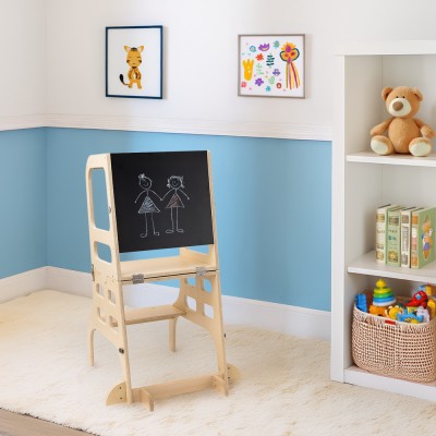 Turnul de învăţare Montessori 3în1 cu tablă, natural, MAGAN