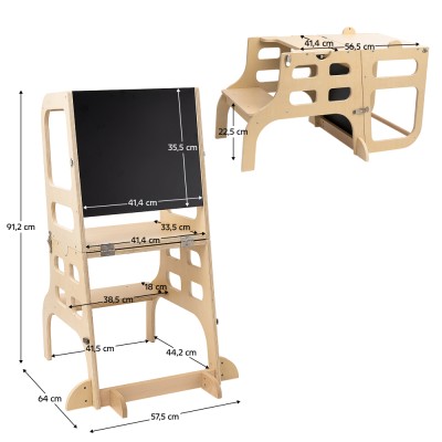 Turnul de învăţare Montessori 3în1 cu tablă, natural, MAGAN