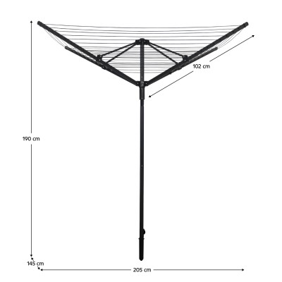 Uscător de haine de grădină, negru, 45 m, ROTARY NEW TYP 3