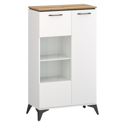 Vitrină joasă, alb/stejar evoke, VELIS 1D1W