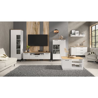 Vitrină joasă, alb/stejar evoke, VELIS 1D1W