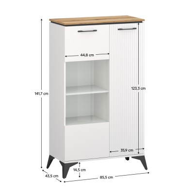 Vitrină joasă, alb/stejar evoke, VELIS 1D1W