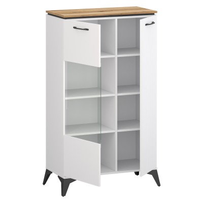 Vitrină joasă, alb/stejar evoke, VELIS 1D1W