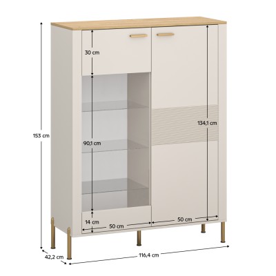 Vitrină joasă, caşmir/stejar de piatră, RUNOL 1D1W